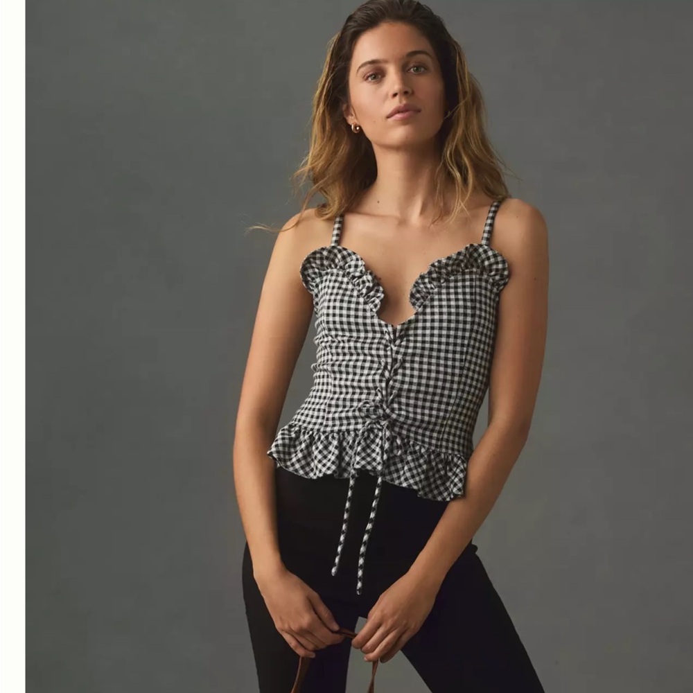 Anthropologie Blue Tassel peplum gingham tank NWT
